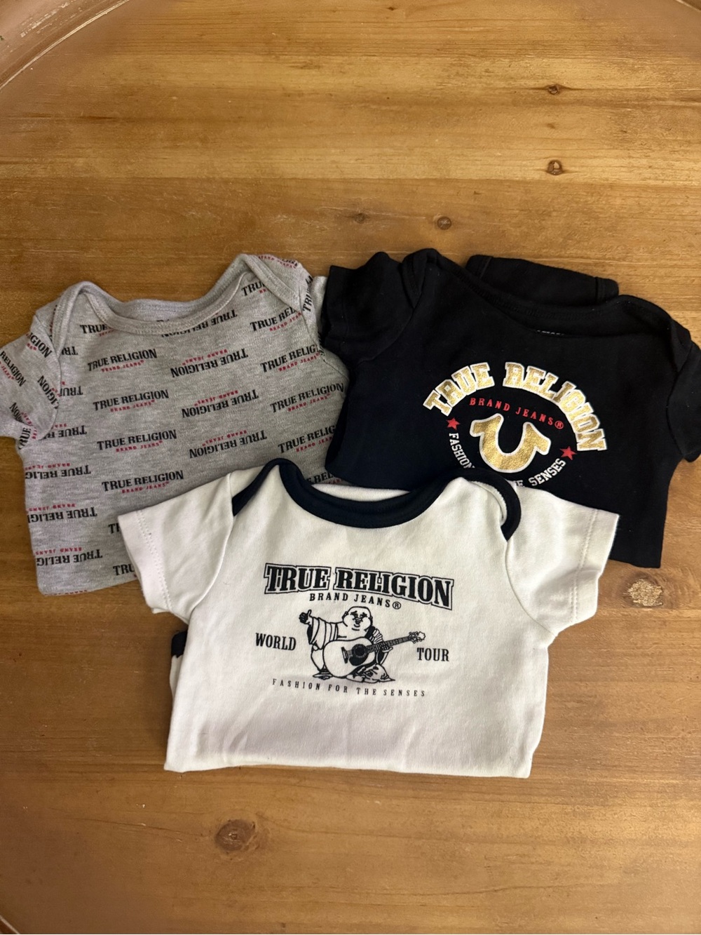3 True Religion Baby Tee Set - Black, Gray, White